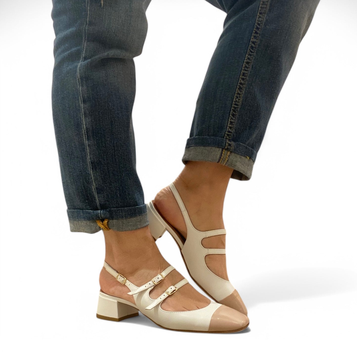 Scarpa con cinturini bi-color bianca&nude