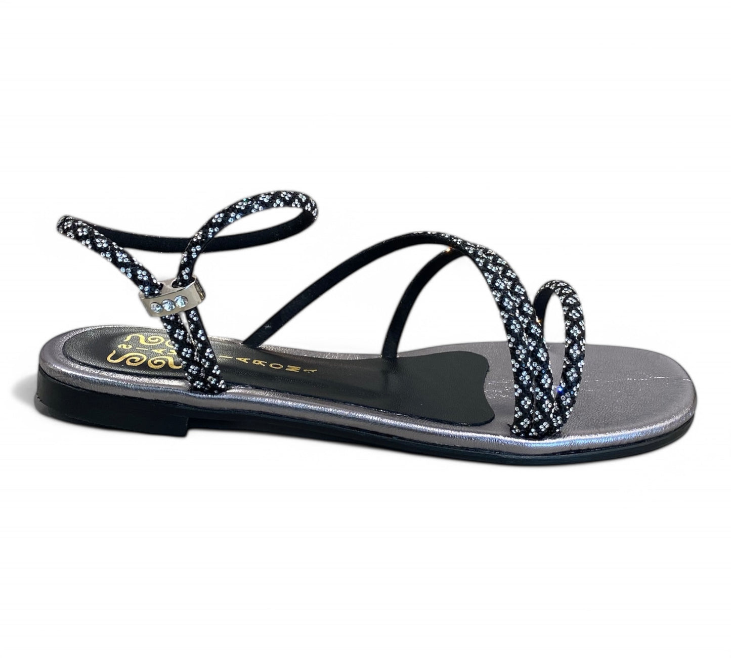 Sandali flat nero con cristalli