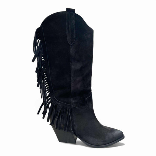Texano gambale alto con frange nero