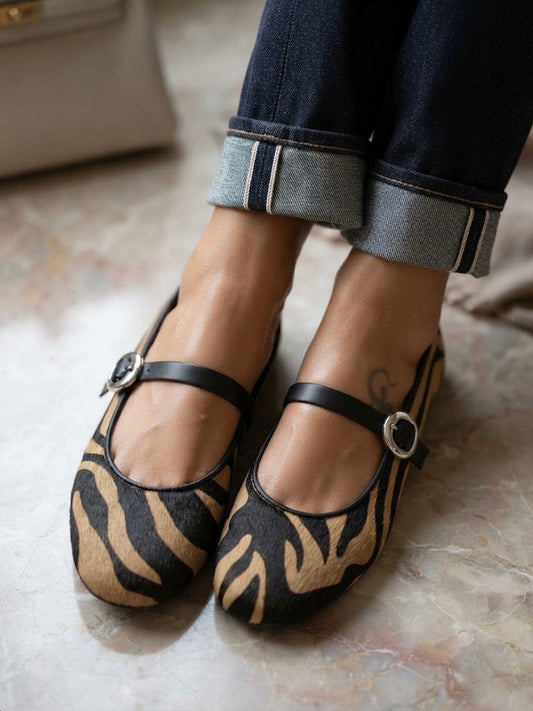 Ballerine Donna Gioseppo Stampa Zebrata con Cinturino | Scarpe Animalier Trend