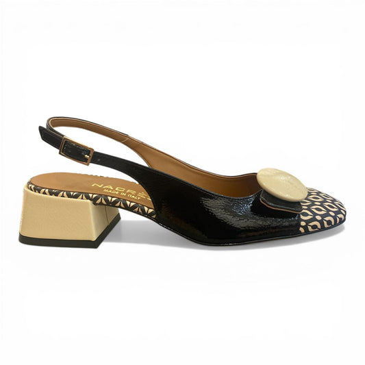 Slingback bicolore nera e panna