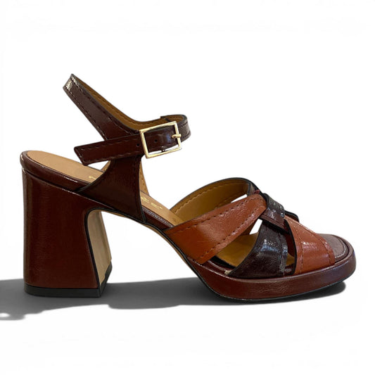 Sandalo con Tacco a Blocco in Pelle Bicolore