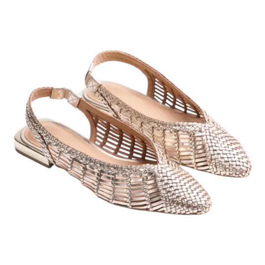 Ballerine Aperte Pelle Intrecciata Metallizzata Platino