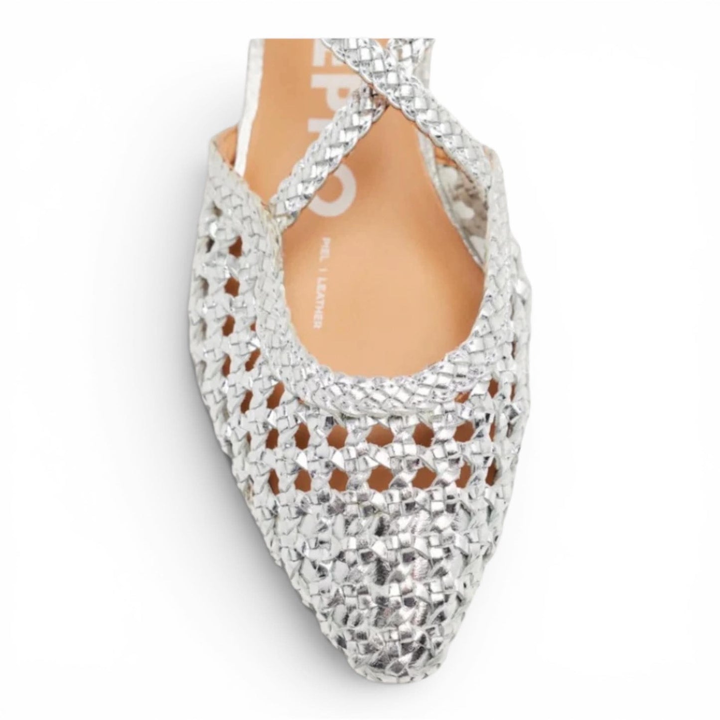 Ballerine Pelle Intrecciata Argento con Trecce – Leskovic