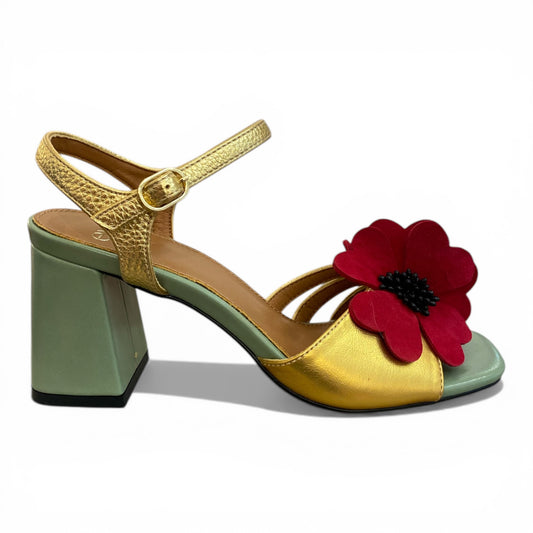 Sandalo donna con fiore rosso – tacco quadrato